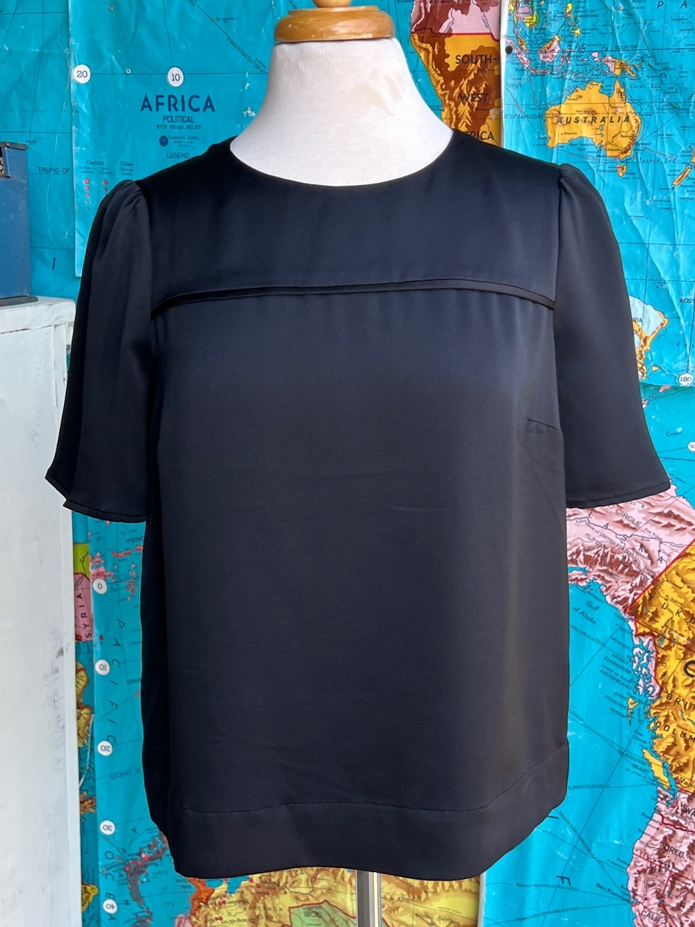 J. Crew Black Short-Sleeve Silk-Look Blouse